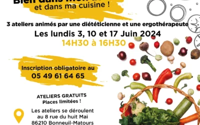 “Bien dans mon assiette et dans ma cuisine” – ateliers les 3, 10 et 17 juin à Bonneuil-Matours
